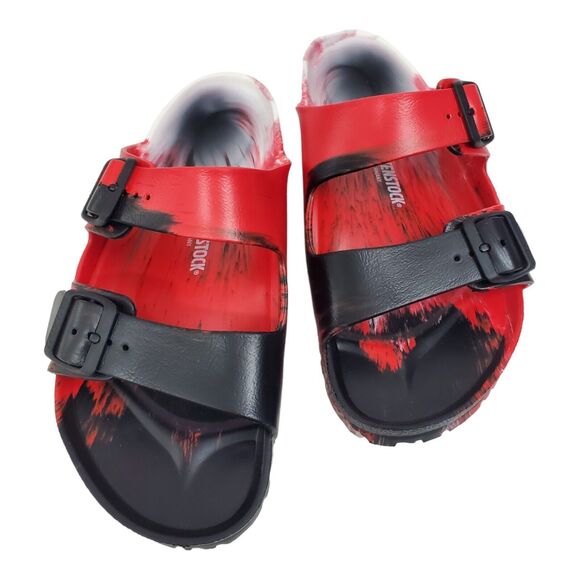 BIRKENSTOCK Sandals Slides Mens Size 10 43 280 Red Black Paint Brush Pattern main image 7
